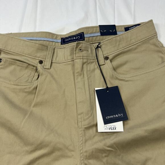 Crown and Ivy Motion Flex Tan Straight Fit 34x32 - Picture 2 of 9